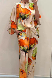 Daisy™ | Casual Round Neck Printed Set Orange Dresses
