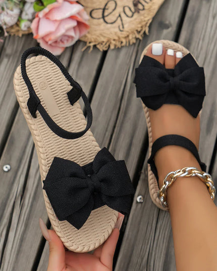 Lina™ - Bow Tie Flat Sandals Black Sandals