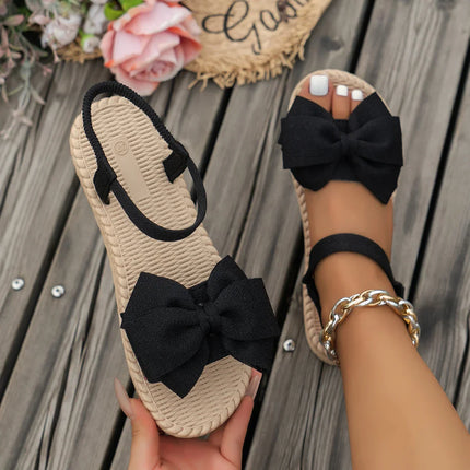 Lina™ - Bow Tie Flat Sandals Black Sandals