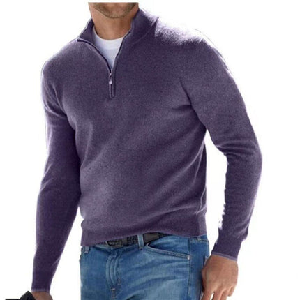 Men's Long Sleeve Pullover Half Zipper Sweaters Dark purple Sweater