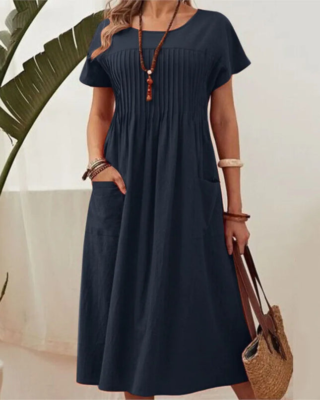Danika™ | Vintage-Inspired Loose Fit Cotton Dress Navy Blue Dresses