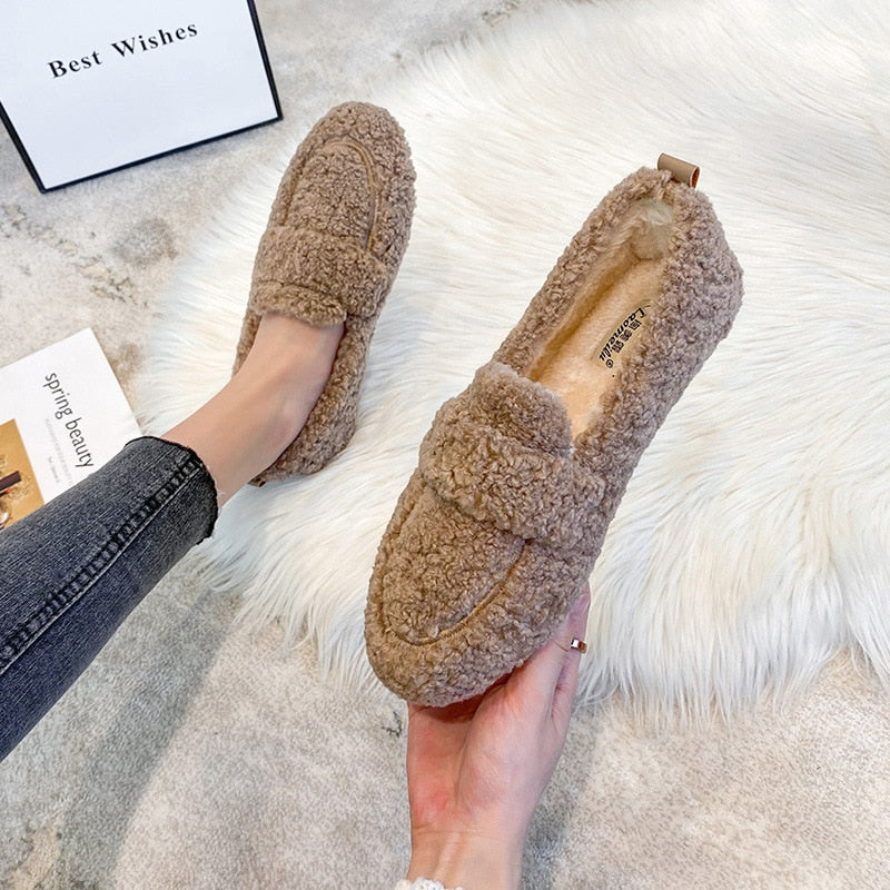 Cozy Women's Plush Fleece Slippers Khaki Shoes