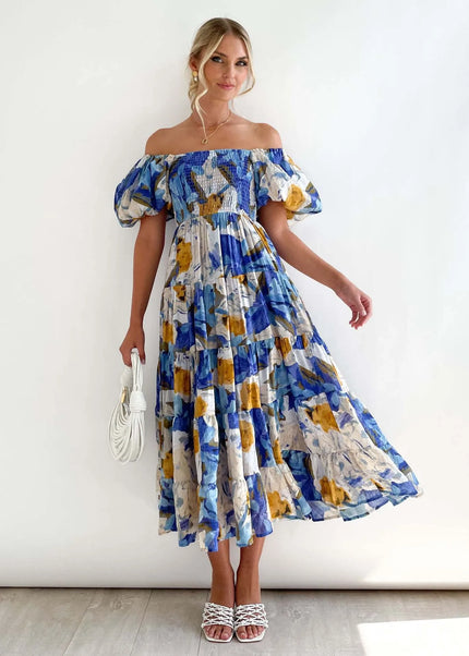 Marguerite | Floral Dress with Tummy Coverage Blue Dresses