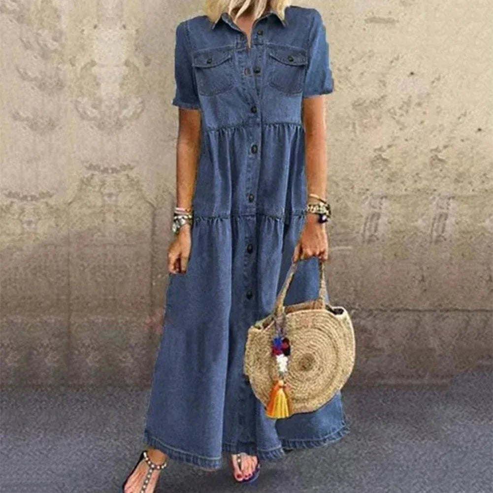 Layla™ | Long Denim Dress Dark Blue Dresses