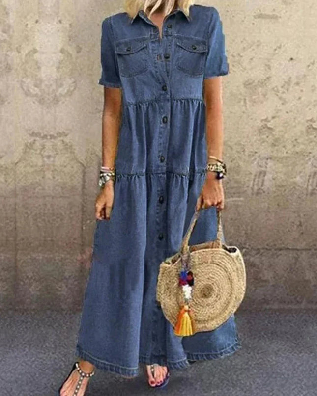 Layla™ | Long Denim Dress Dark Blue Dresses