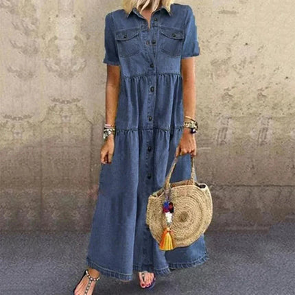 Layla™ | Long Denim Dress Dark Blue Dresses