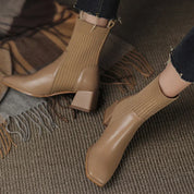 Sleeved Square Toe Boots Women's Footwear