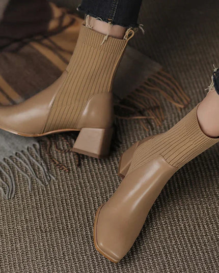 Sleeved Square Toe Boots Women's Footwear