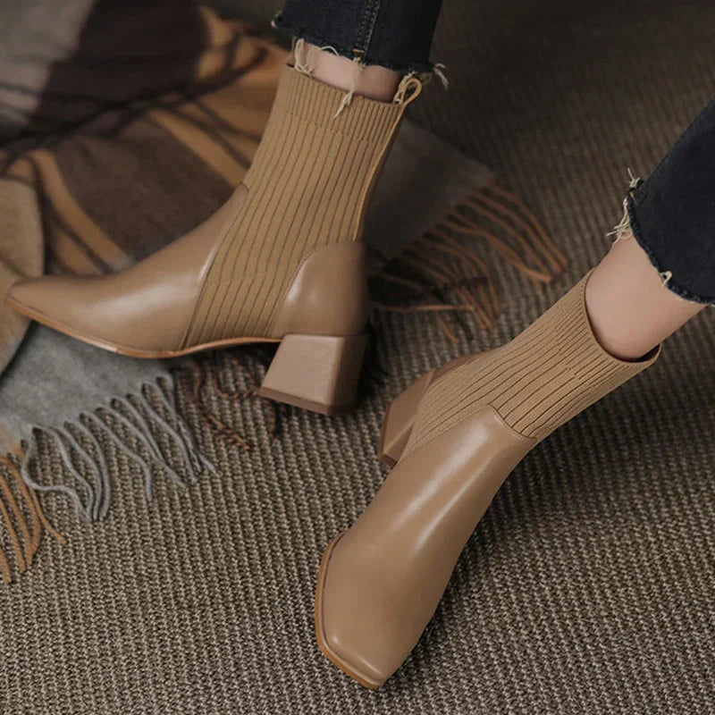 Sleeved Square Toe Boots Women's Footwear