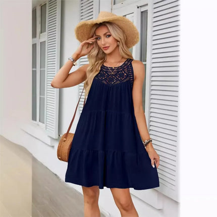 Cassandra™ | Casual Sleeveless Pleated Mini Dress Navy Blue Dresses