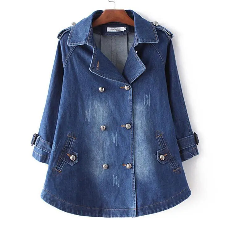 Women's Collar Cape Jeans Jacket Deep Indigo Jacket
