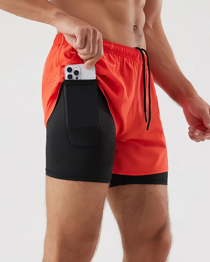 Men's 2-in-1 Quick-Dry Running Shorts with Phone Pocket Red Shorts