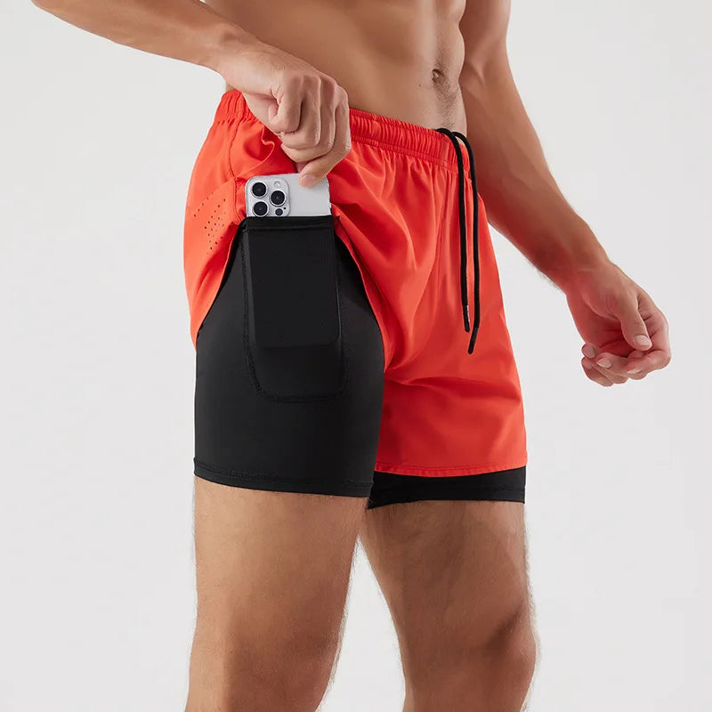 Men's 2-in-1 Quick-Dry Running Shorts with Phone Pocket Red Shorts