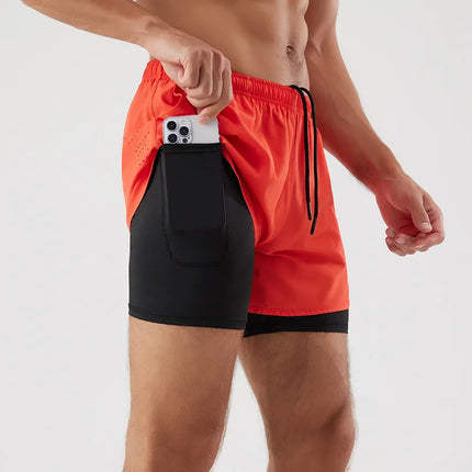 Men's 2-in-1 Quick-Dry Running Shorts with Phone Pocket Red Shorts