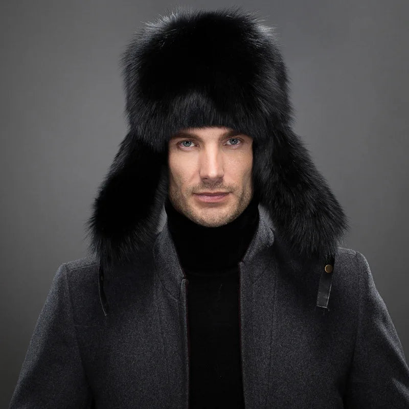 Faux Fur Hat – Unisex Winter Ear Flap Trapper Hat Black Hats
