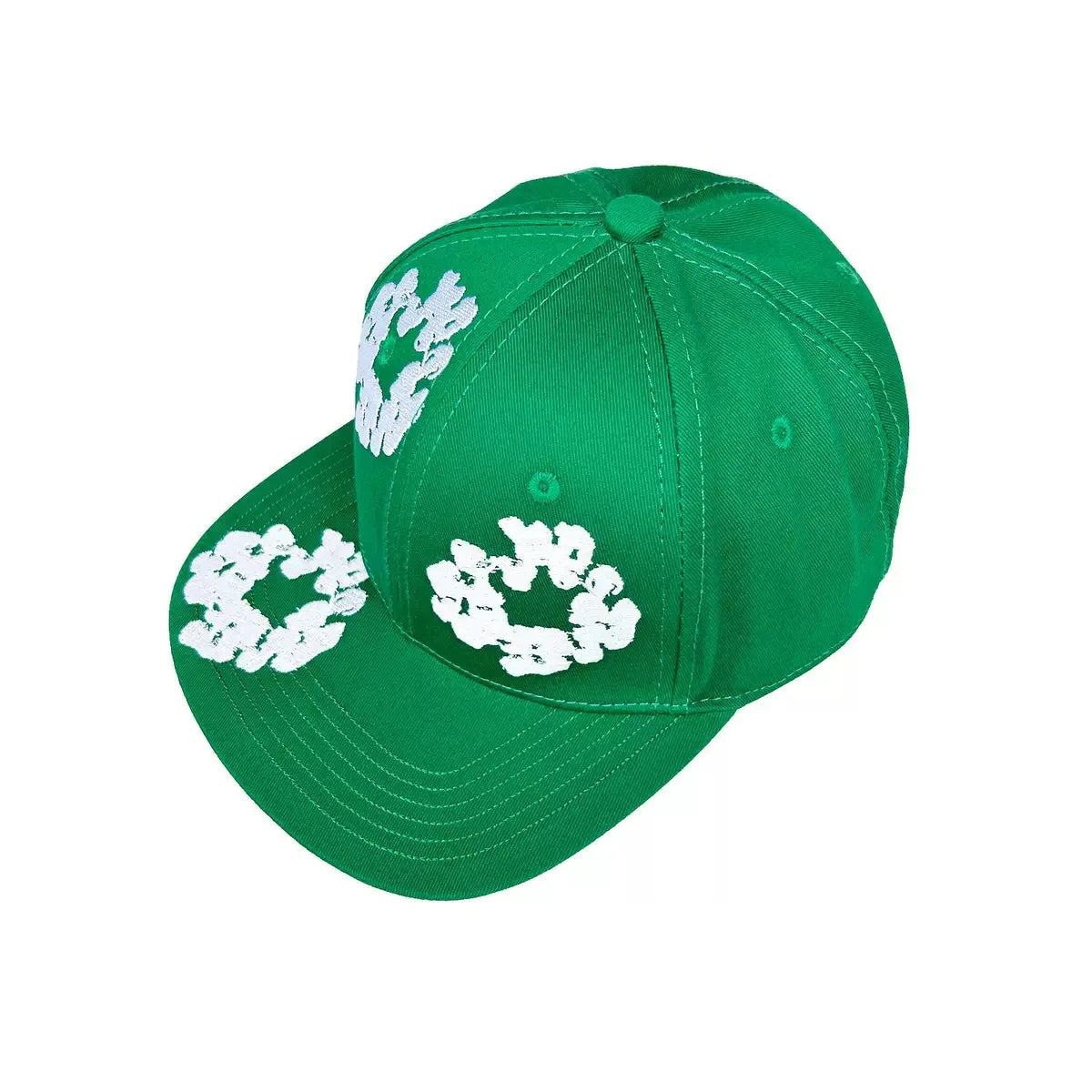 Unisex Denim Tears Kapok Embroidered Baseball Cap – Flat Brim Adjustable Sun Hat Green One Size Fits All Hats