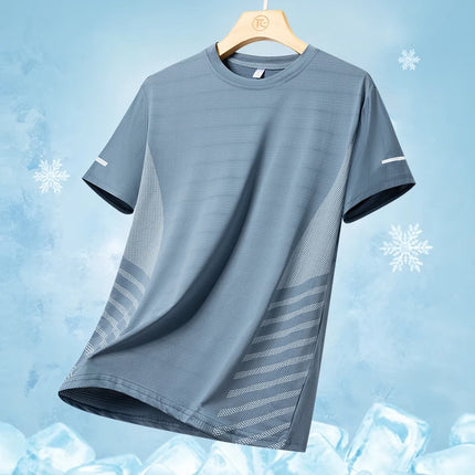Men’s Summer Ice Silk Running T‑Shirt Blue Men T-Shirts