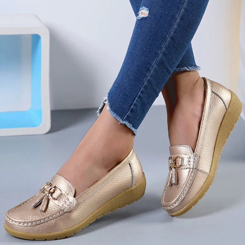 Celeste - Genuine Leather Tassel Moccasins Shoes