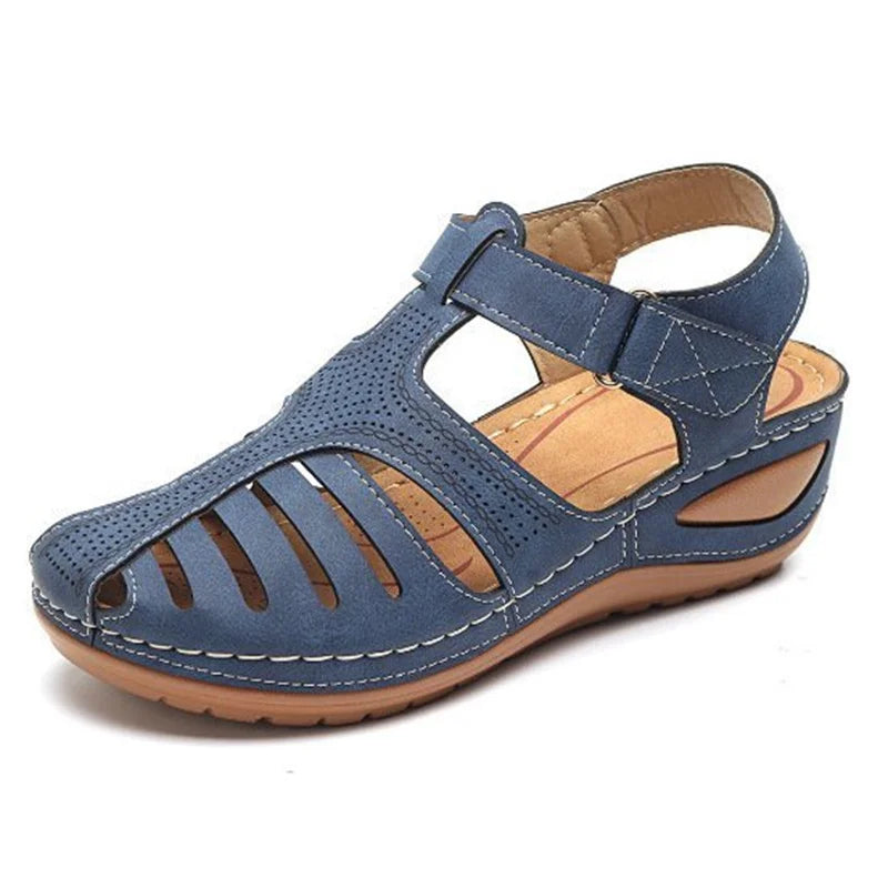 Woman Summer Vintage Orthopedic PU Leather Sandals Blue Shoes & Sandals