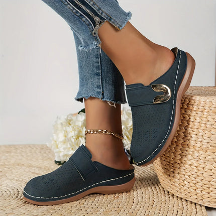 Yamira™ | CloudStep Wedge Sandals Navy Blue Shoes & Sandals
