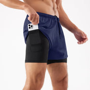 Men's 2-in-1 Quick-Dry Running Shorts with Phone Pocket Navy Blue Shorts