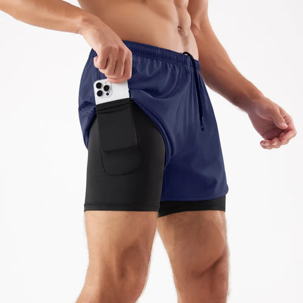 Men's 2-in-1 Quick-Dry Running Shorts with Phone Pocket Navy Blue Shorts