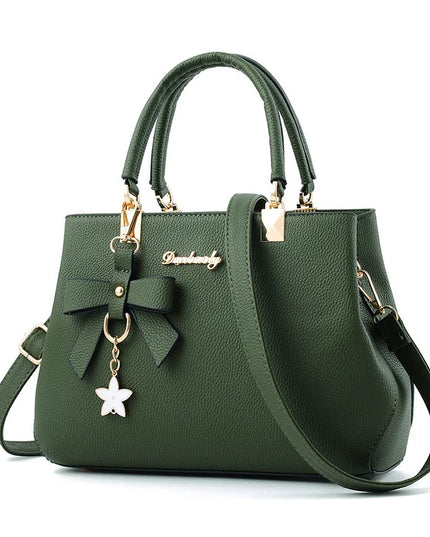Elegant Women's Messenger Bag with Flower Pendant armygreen 28cmx11cmx19cm Shoulder Bags