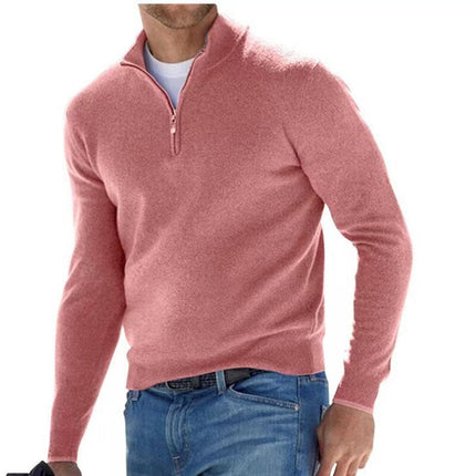 Men's Long Sleeve Pullover Half Zipper Sweaters Pink Red Sweater