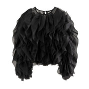 Karissa | Elegant Ruffles Sleeved Blouse Black Blouse