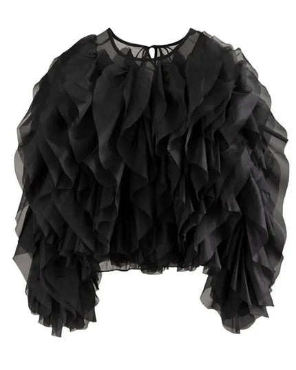 Karissa™ | Elegant Ruffles Sleeved Blouse Black Blouse