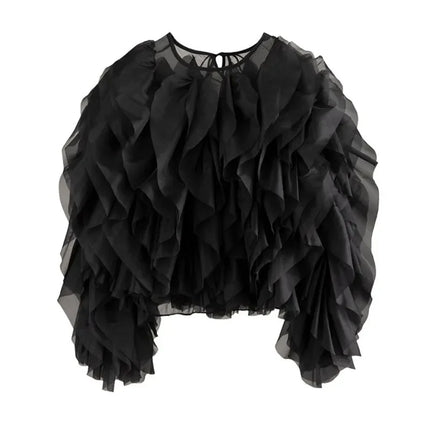 Karissa™ | Elegant Ruffles Sleeved Blouse Black Blouse