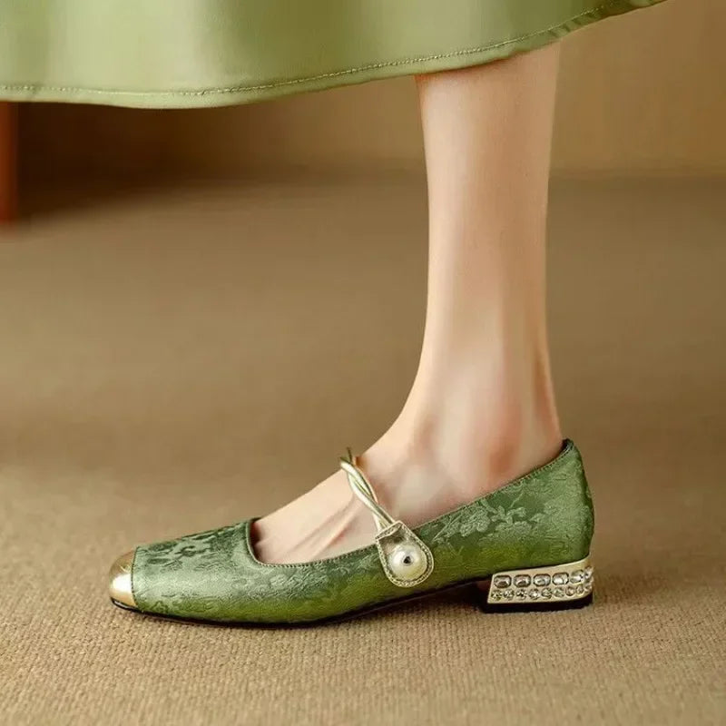 Verona Pearl Pumps – Silk-Textured Low Heels Women Shoes