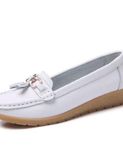 Celeste™ - Genuine Leather Tassel Moccasins White Shoes