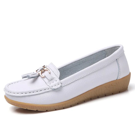 Celeste™ - Genuine Leather Tassel Moccasins White Shoes