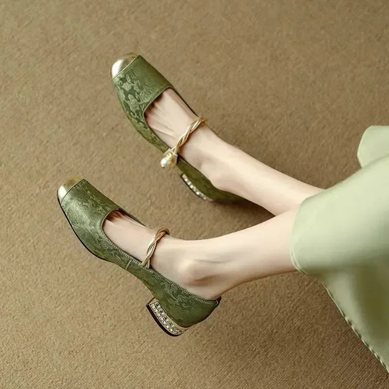 Verona Pearl Pumps – Silk-Textured Low Heels Women Shoes