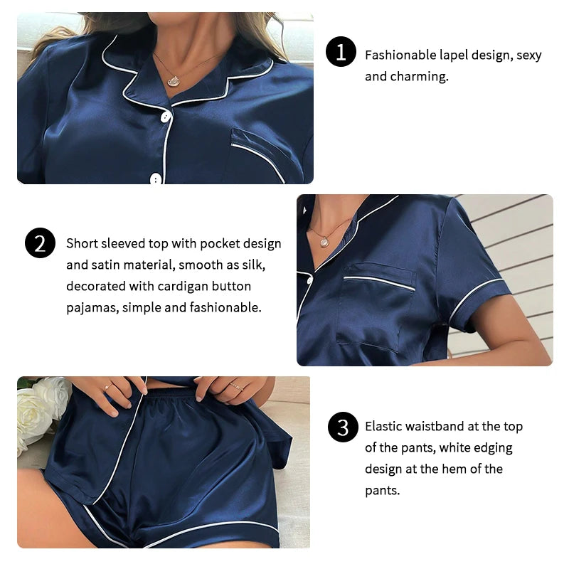 Women’s Silk-Satin Button-Down Pajama Set Sets