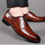 George™ Slip-On Leather Loafers – Stone Pattern Shoes