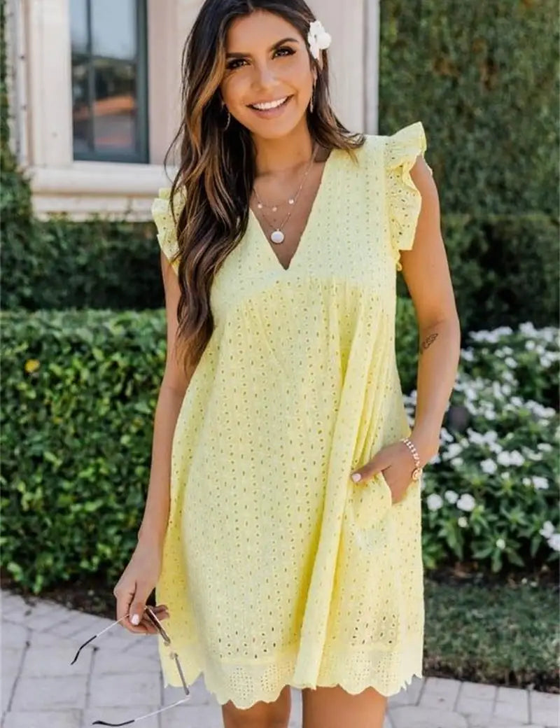 Divine™ | Luxury Lace Romper Dress Yellow Dresses