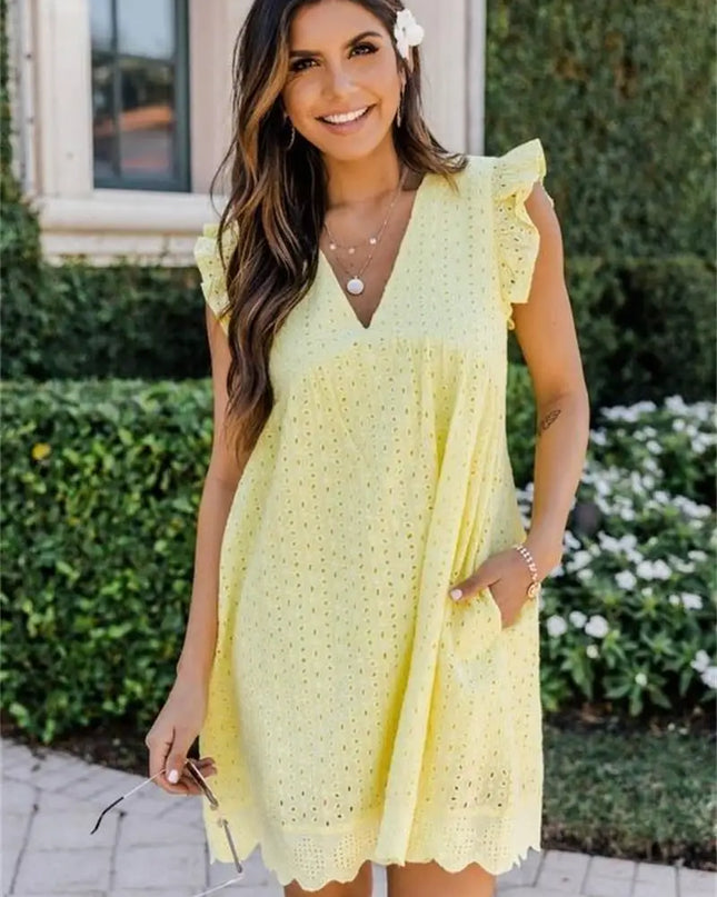 Divine™ | Luxury Lace Romper Dress Yellow Dresses