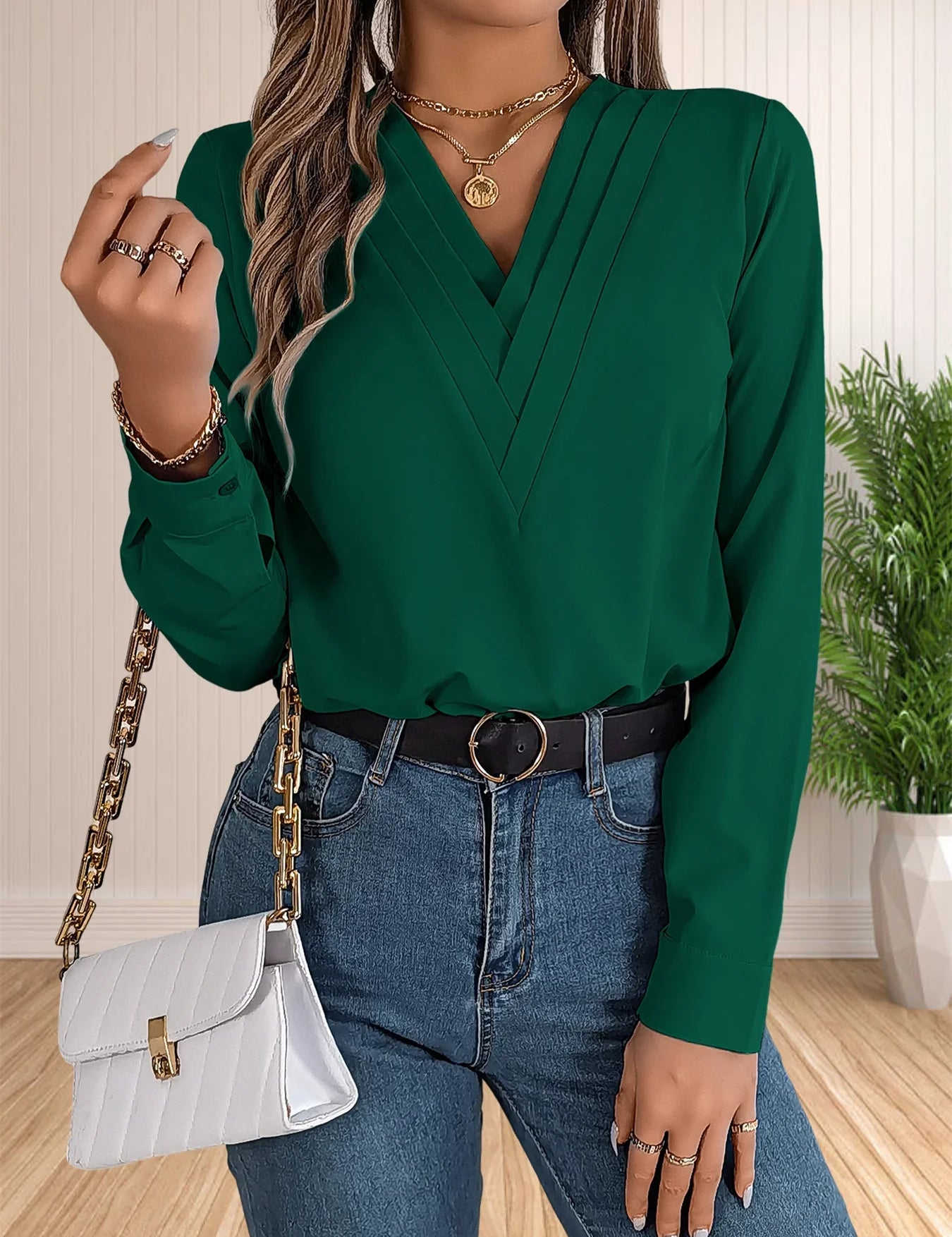Pamela | Elegant Business Office Blouse green
