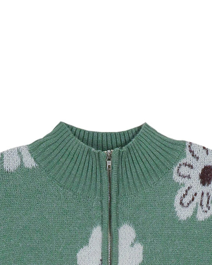 Plus Size Cozy Elegant Printed Zip Crew Neck Sweater Women Sweater