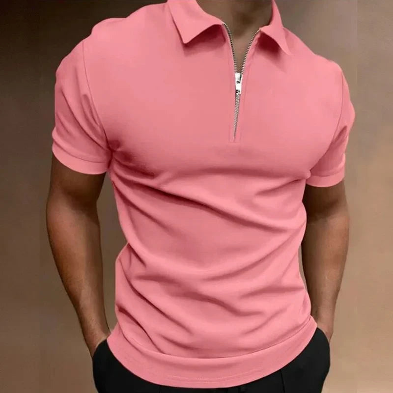 Dylan | Casual Zip-up Polo Shirt Pink