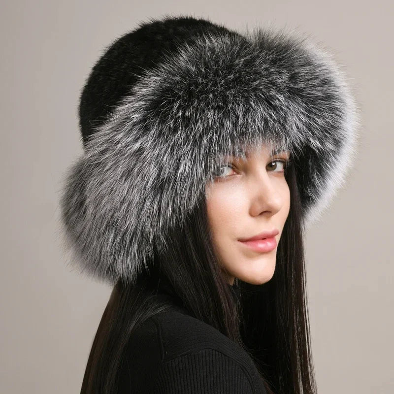 Siberian Aurora Knitted Mink Fur Hat – Luxurious & Timeless Warmth Midnight Black Elastic(54-62cm) Hats