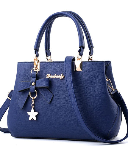 Elegant Women's Messenger Bag with Flower Pendant darkblue 28cmx11cmx19cm Shoulder Bags