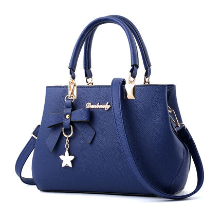 Elegant Women's Messenger Bag with Flower Pendant darkblue 28cmx11cmx19cm Shoulder Bags