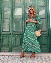 Bianca Bohemian Maxi Dress Green-Pink Dresses