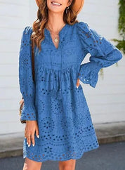 Vintage Eyelet Cotton Midi Dress Blue Dresses