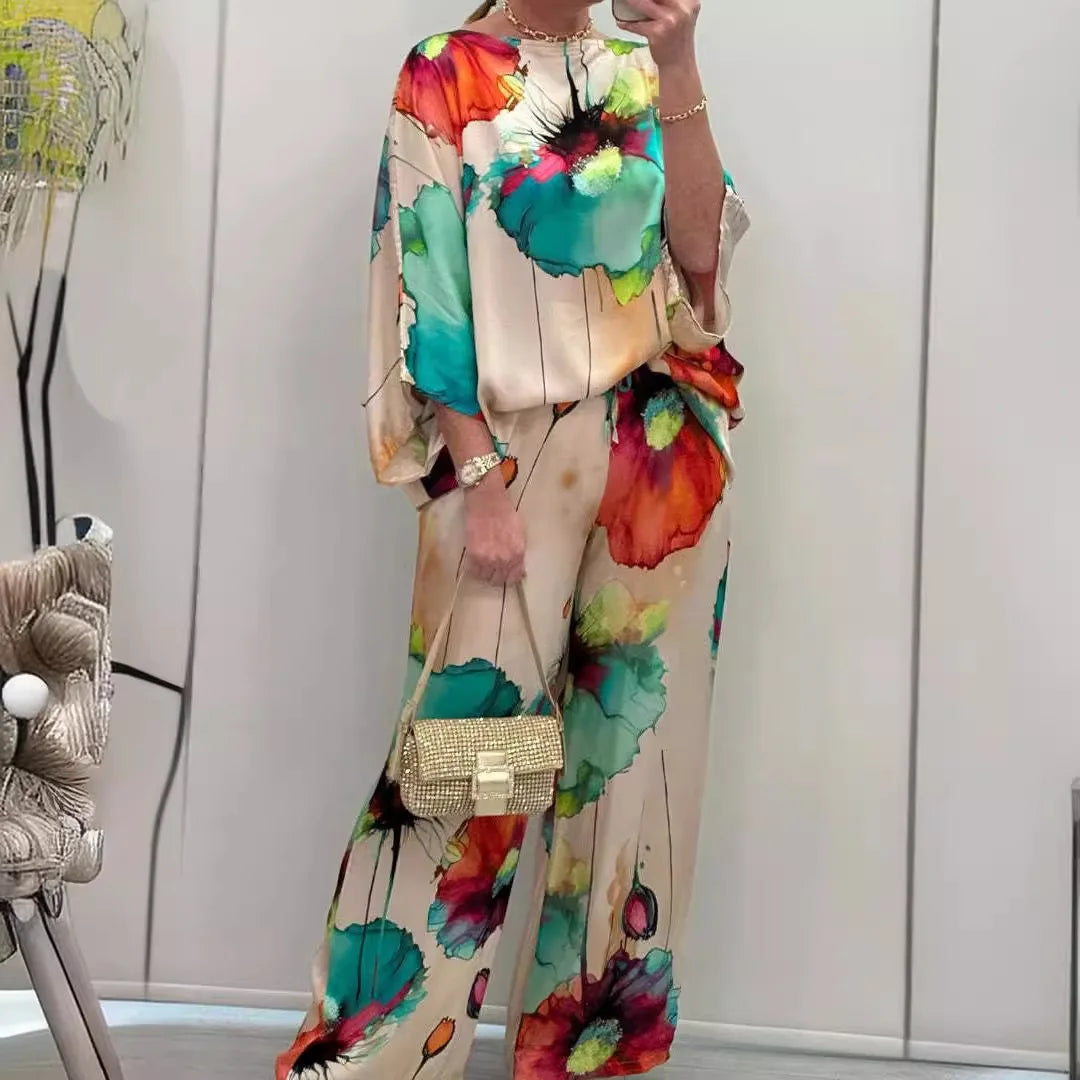 Daisy™ | Casual Round Neck Printed Set Green Dresses