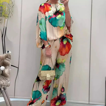 Daisy™ | Casual Round Neck Printed Set Green Dresses