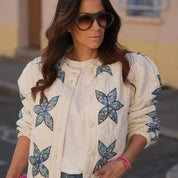 Print O-Neck Single-Breasted Jacket White Jacket